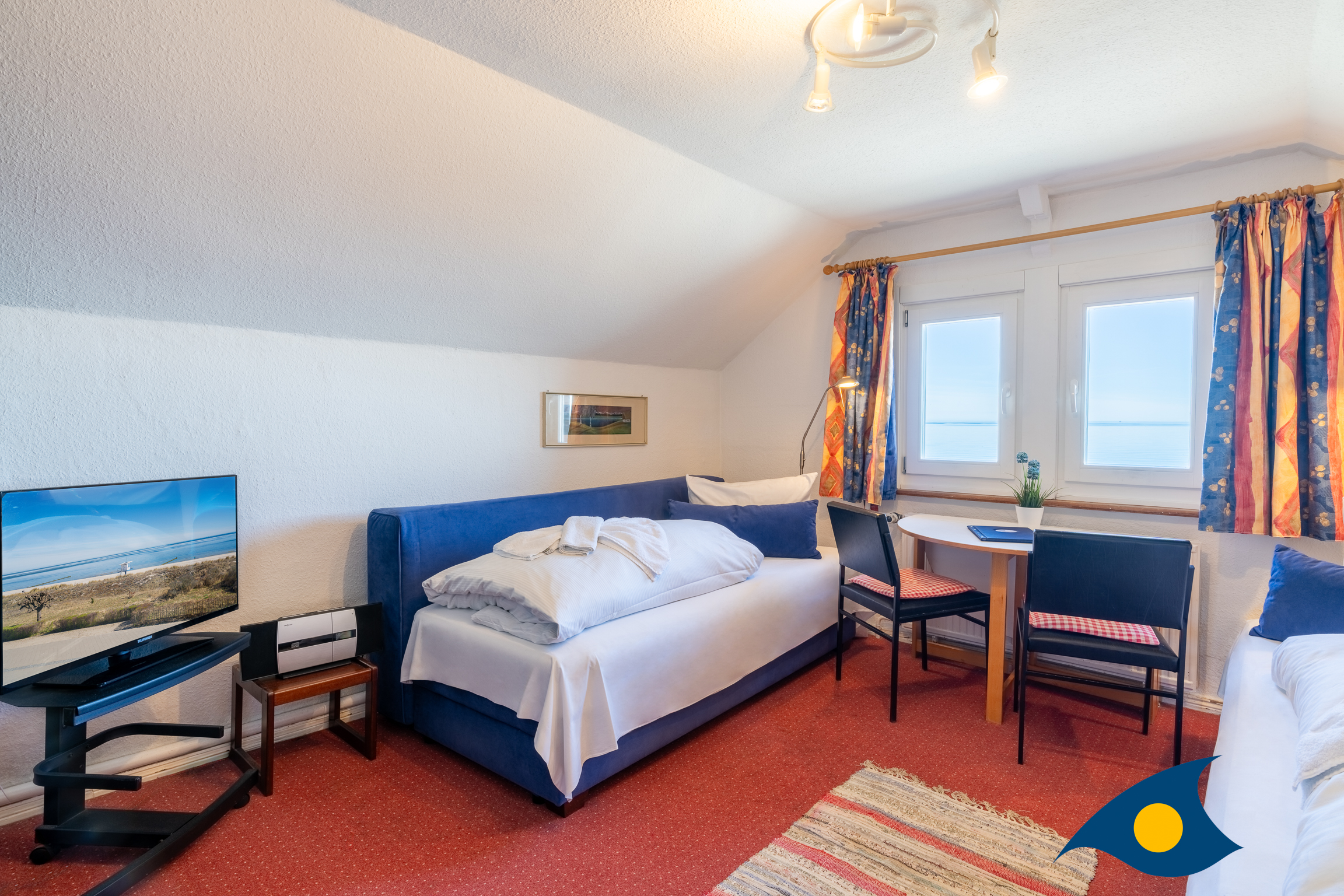 Apartament na poddaszu w Strandvilla Bansin, sypialnia z widokiem na morze